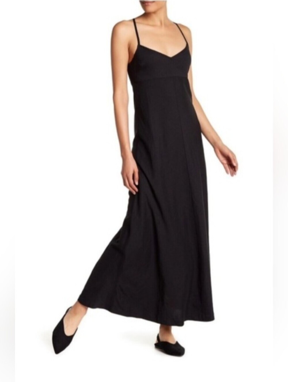 Theory Black Linen Blend Haranna Cross Strap Midi Dress
